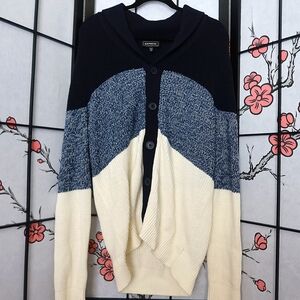 Express Blue and White Button Up Sweater Size Large